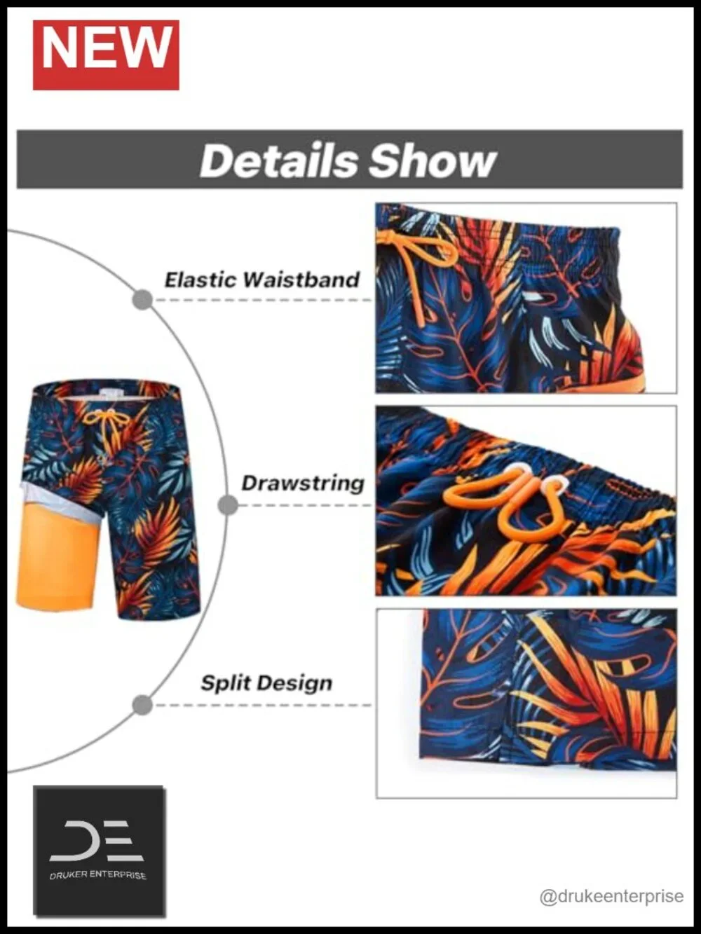 Men's 2 in 1 Swim Trunks with Zipper Pockets Built-in Compression Liner Quick